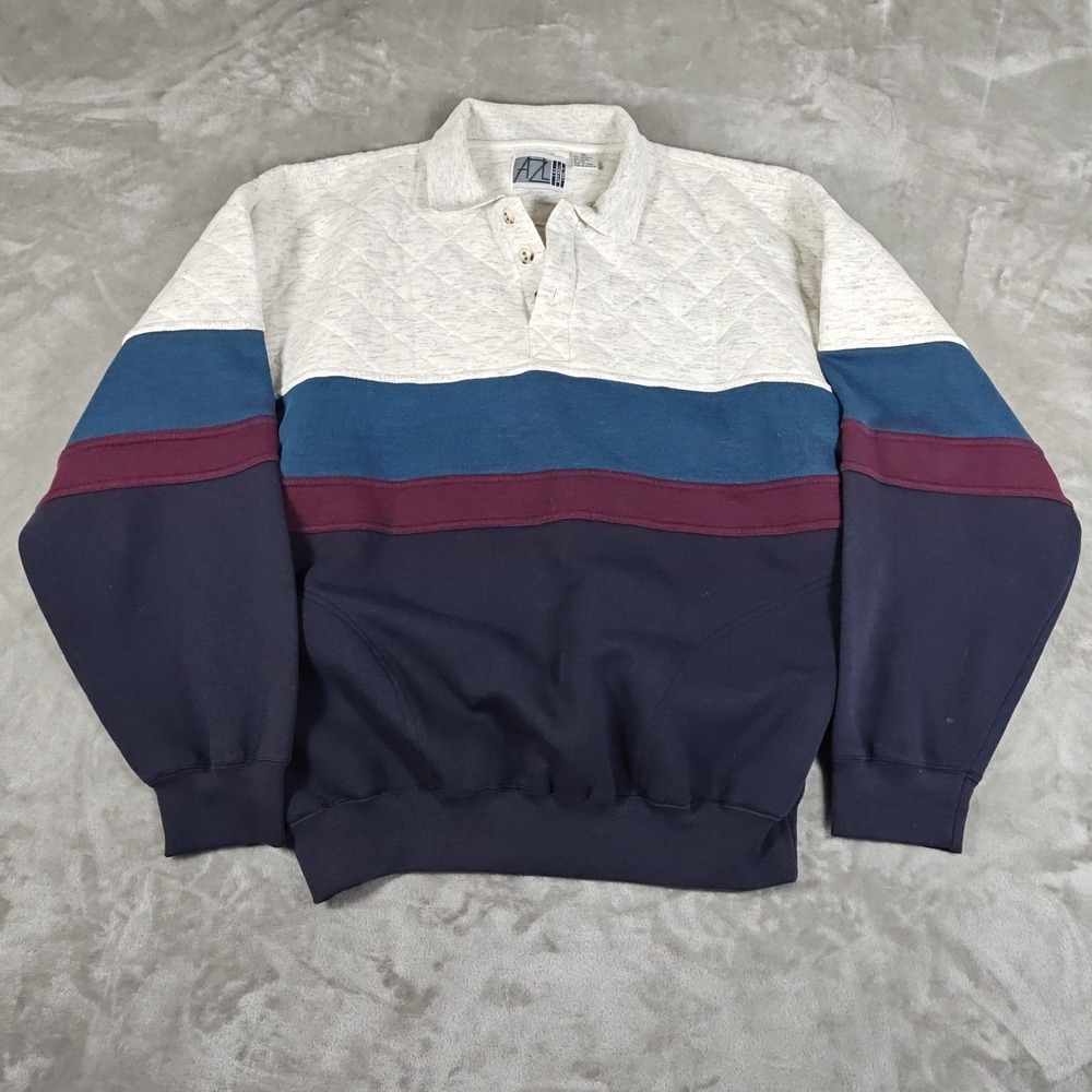 Vintage Apparel Zone Sweatshirt Men XLT Colorblock Collared Quilted Pullover 90s